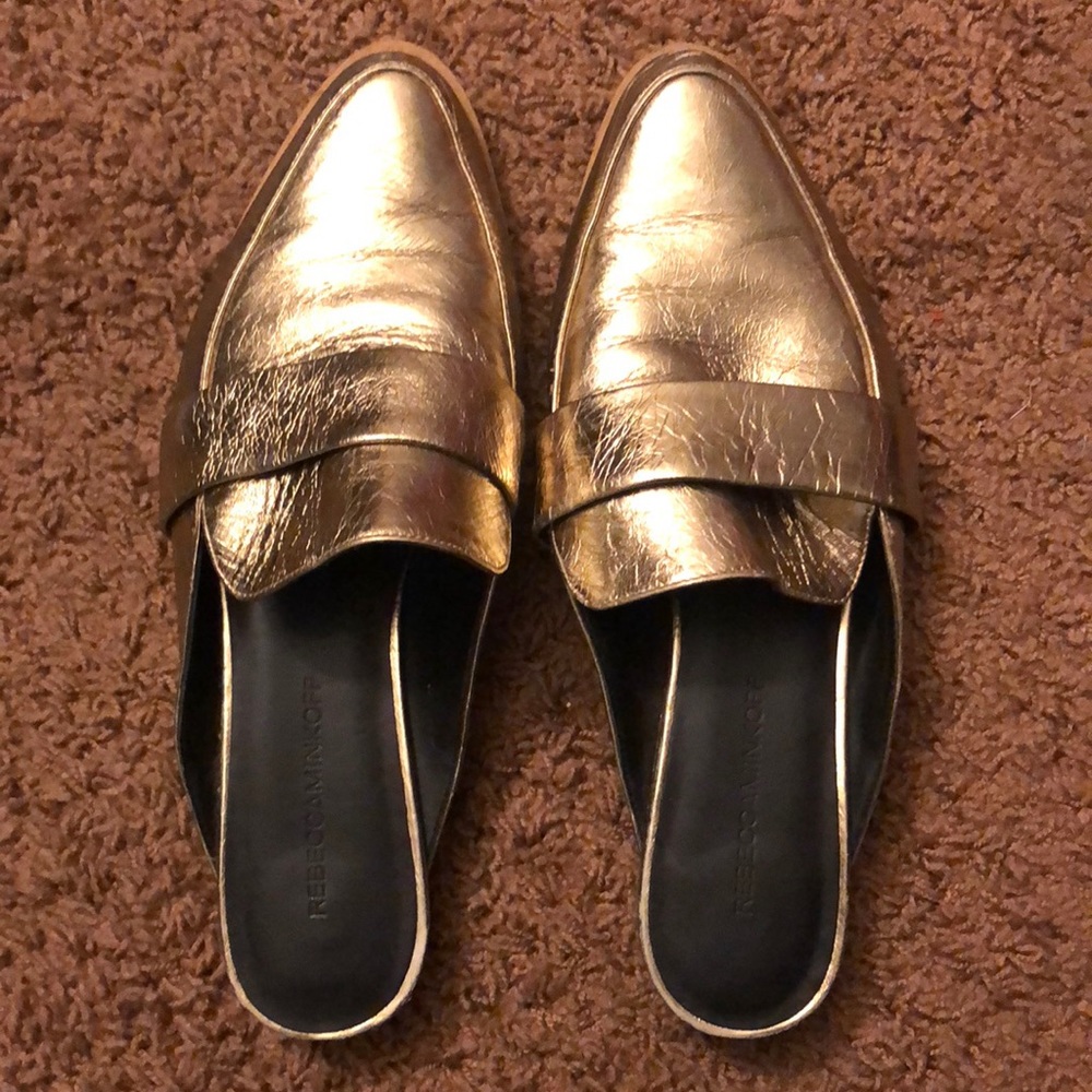 Rebecca Minkoff gold mules